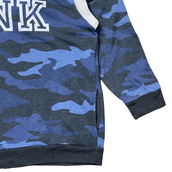 Pink Victorias Secret Sweatshirt Large Blue Camo Sherpa Funnel Neck Pullover - Picture 6 of 13